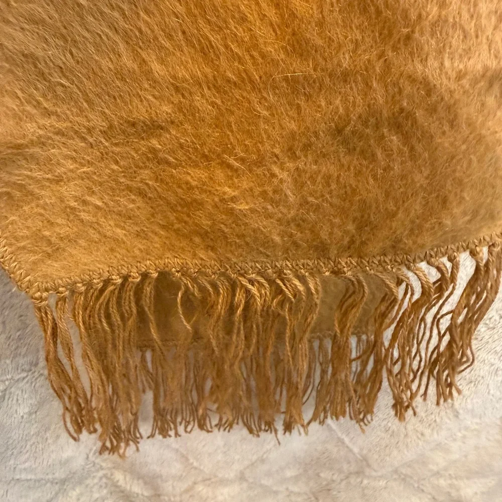 Alpaca Camargo 100% Alpaca Scarf Camel Brown Fringe Made Peru Llama Vintage Fuzz